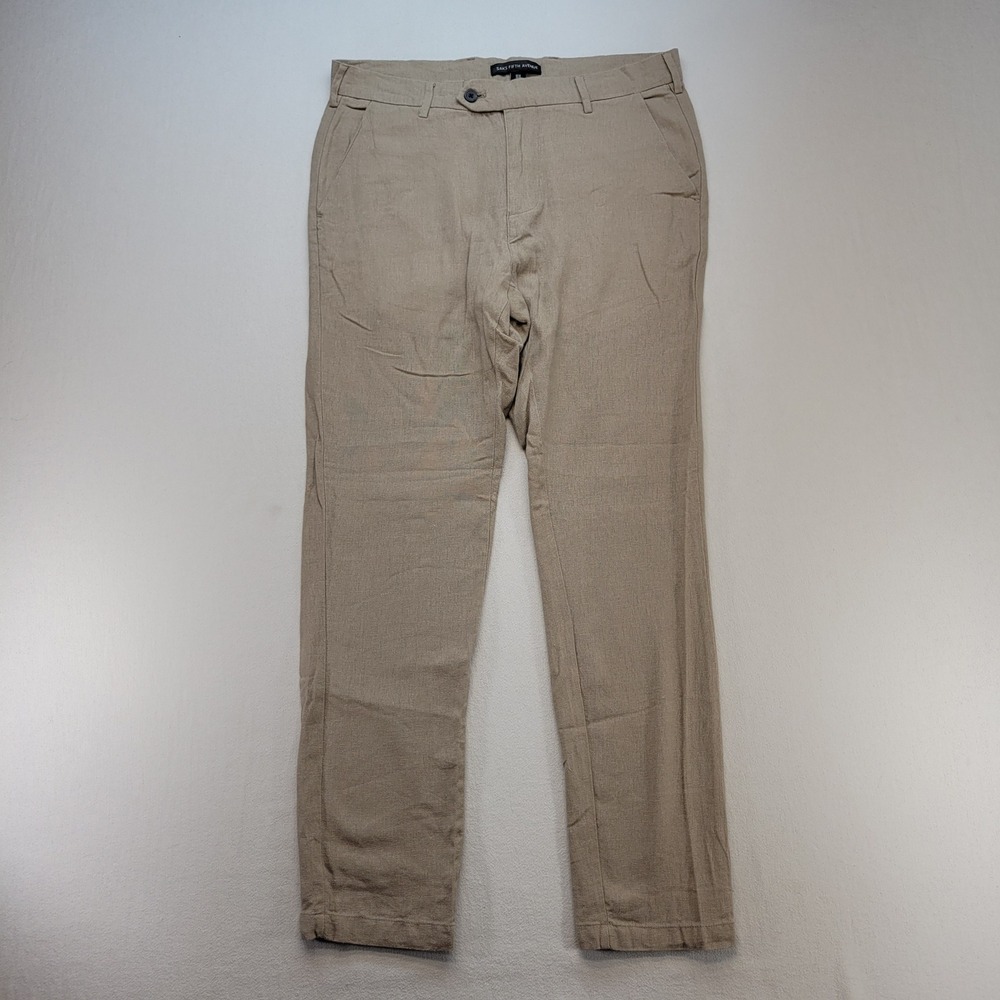 Saks Fifth Avenue Trousers Mens 30x30 Khaki Tan Linen Blend Slim Tapered Pants